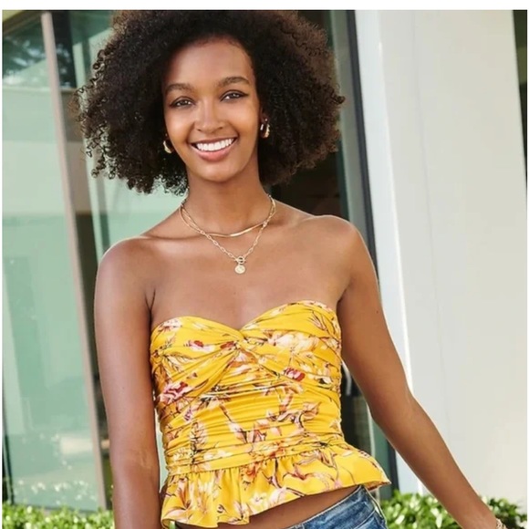 Express Floral Satin Twist Front Peplum Tube Top sz M - Picture 5 of 11